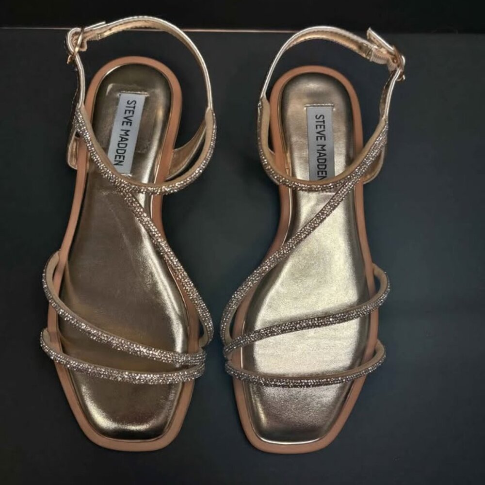 Steve Madden Kelley Gold Multi Sandals Rhinestone New in Box 7.5M Womens Juniors